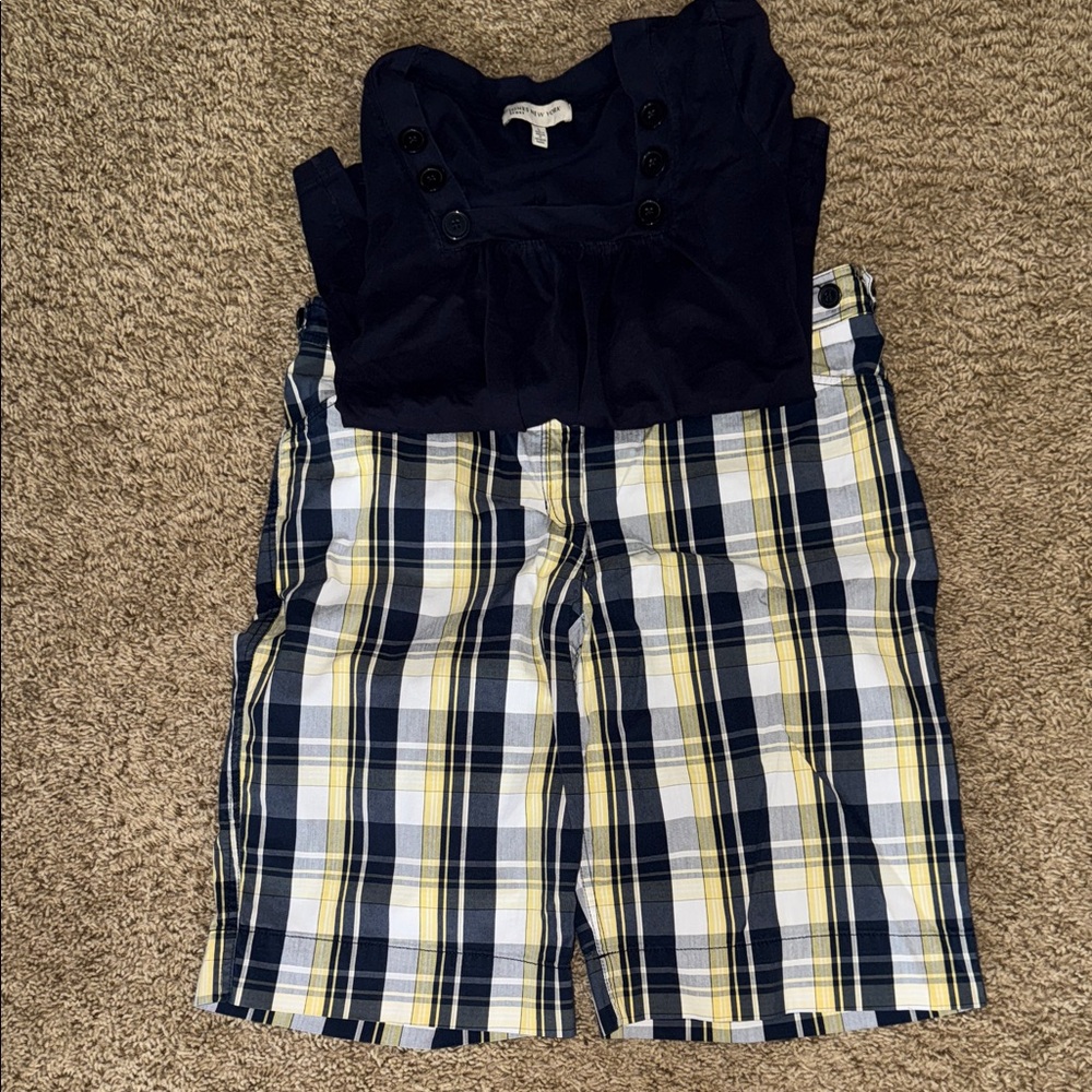 Jones New York Navy Top and Plaid Shorts Set